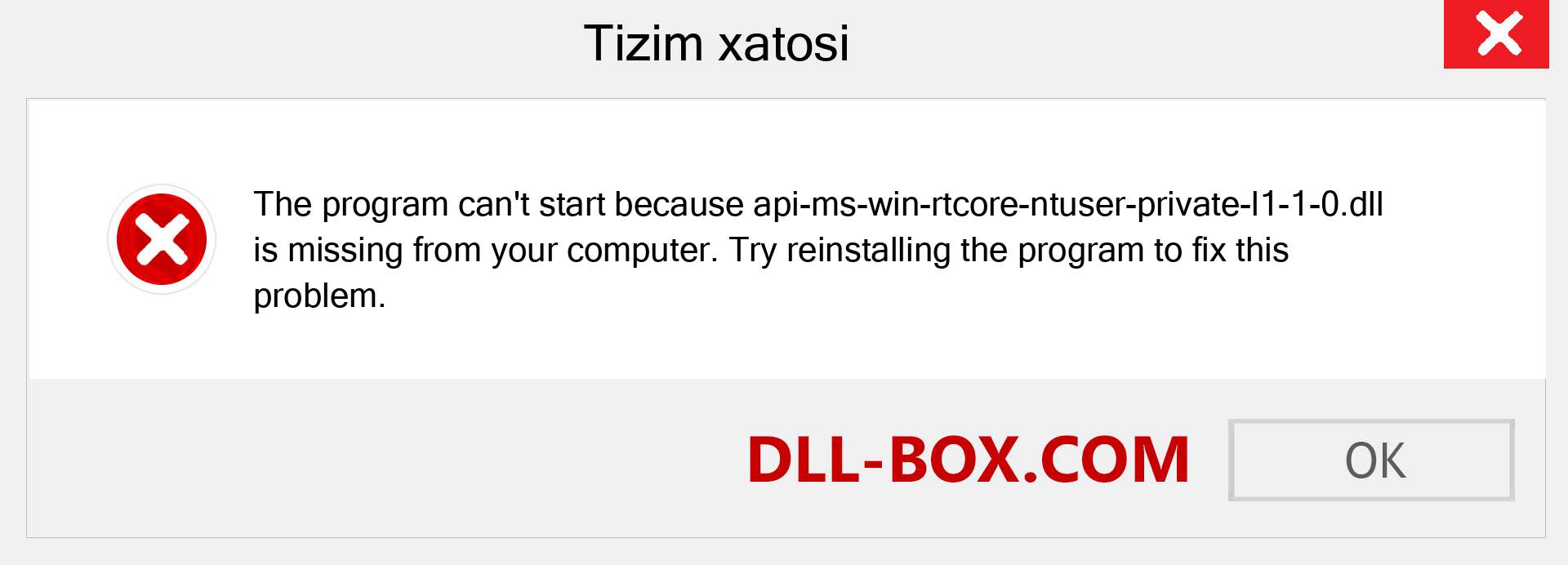 api-ms-win-rtcore-ntuser-private-l1-1-0.dll fayli yo'qolganmi?. Windows 7, 8, 10 uchun yuklab olish - Windowsda api-ms-win-rtcore-ntuser-private-l1-1-0 dll etishmayotgan xatoni tuzating, rasmlar, rasmlar